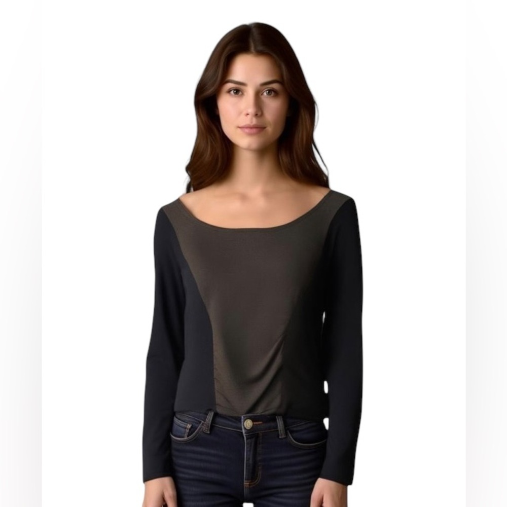 REITMANS Black&Grey Panel Tight Knit Scoop Neck Long Sleeve Tunic Sweater M